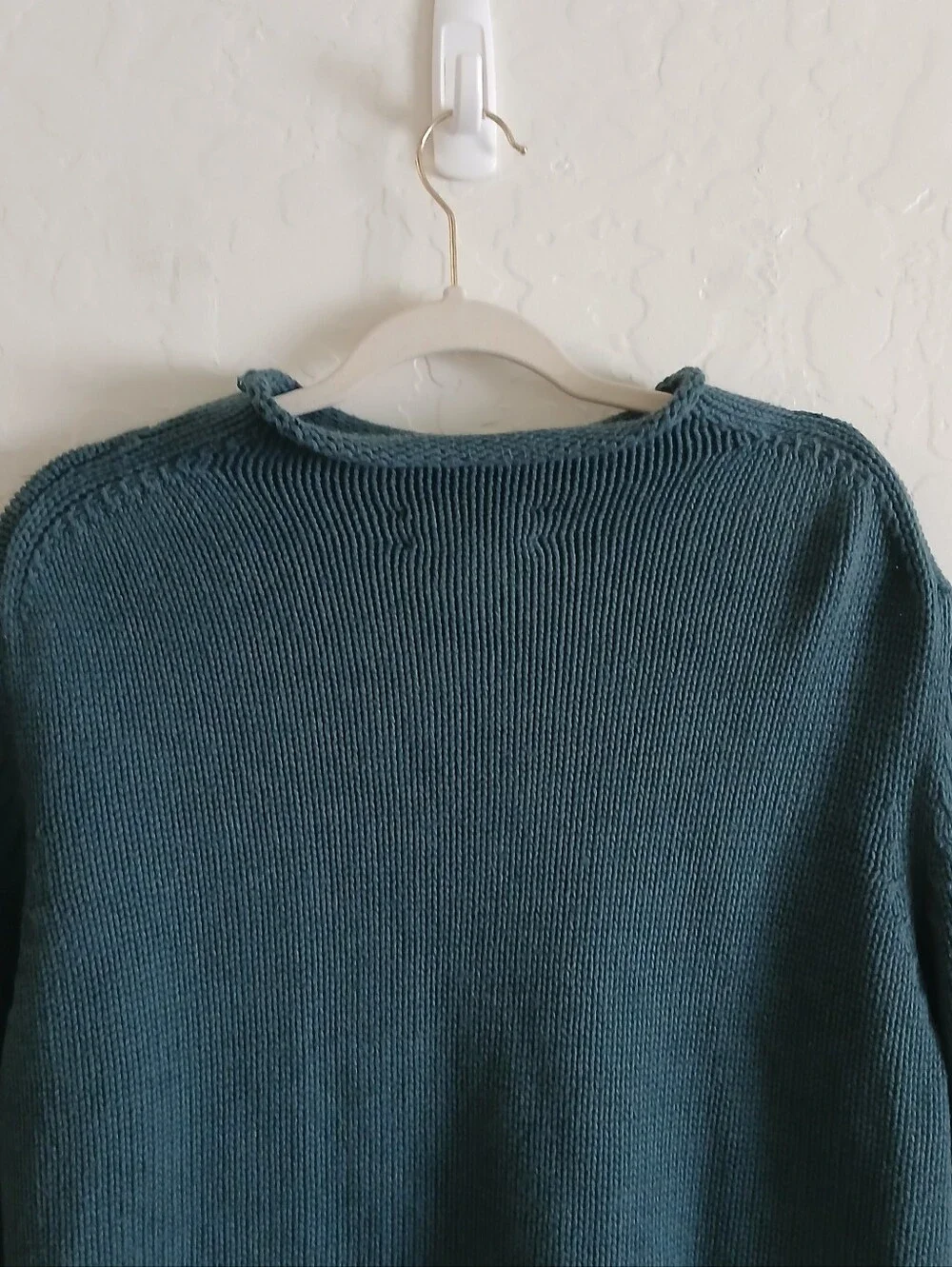 VINTAGE J CREW 1988 Rollneck 100% Cotton Sweater L Teal Thick Ribbed Preppy